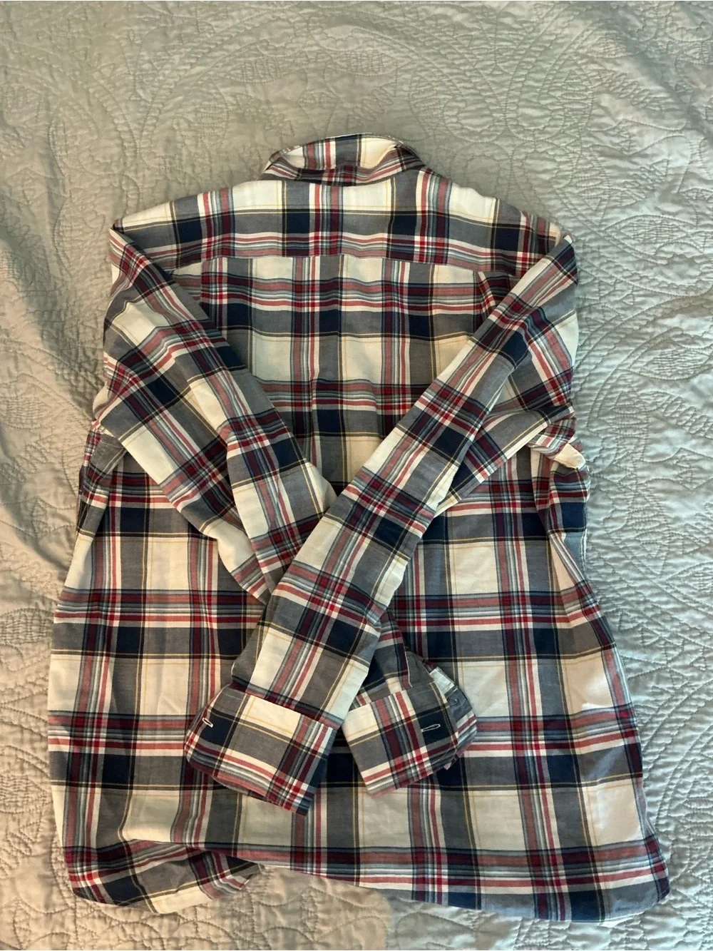 J. Crew White Plaid Button-Down Shirt with Red & Navy Stripes